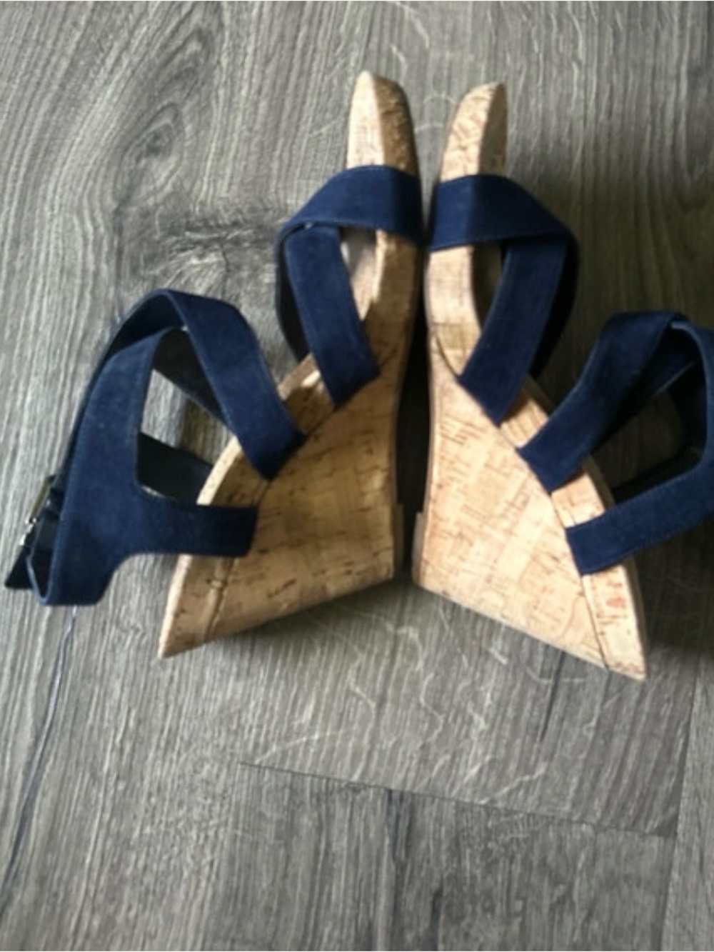 INC International Concepts Navy Suede Crisscross Wedge Sandals